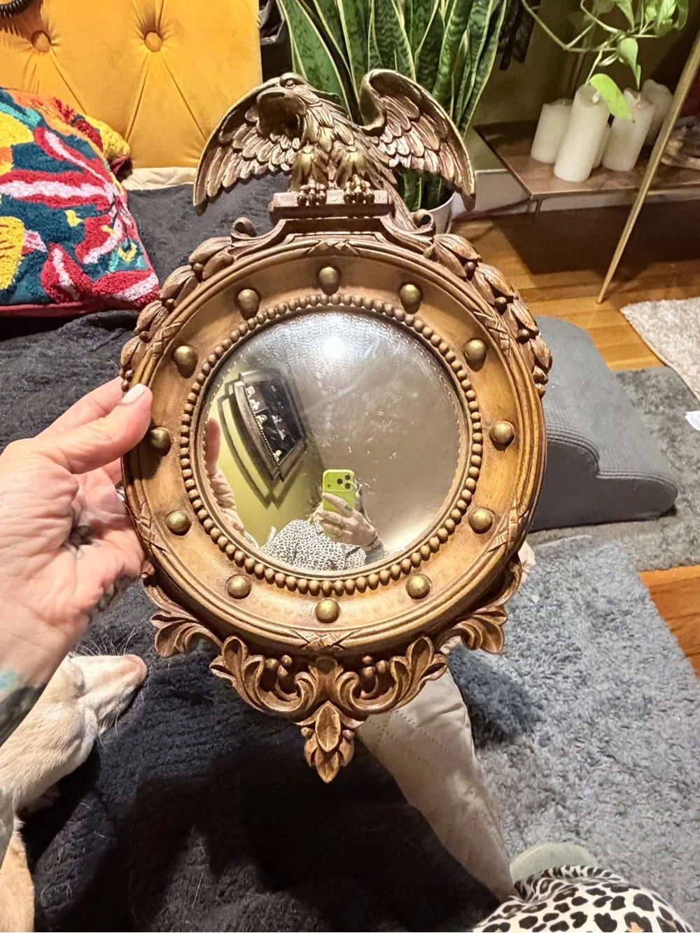 Vintage Gold Eagle Convex Wall Mirror